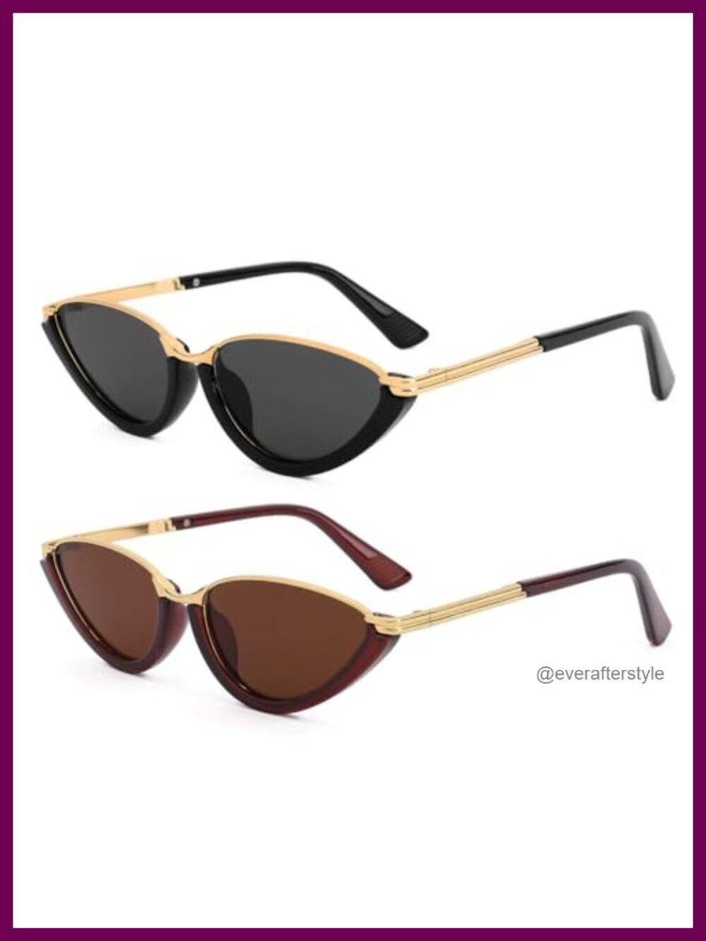 Retro Cat Eye Sunglasses Women Semi-Rimless UV400 Gold Accent
